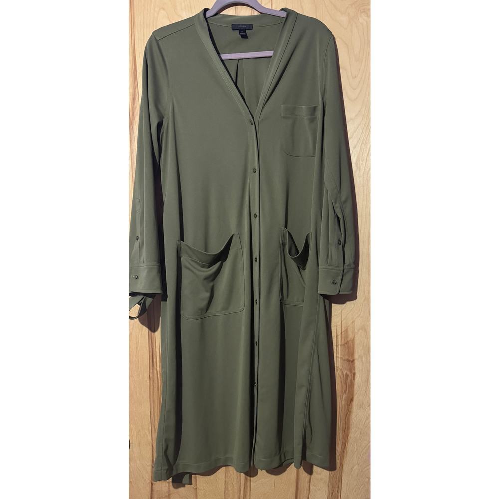 (1003) J. Crew Olive Green Duster/Dress with Belt Size M